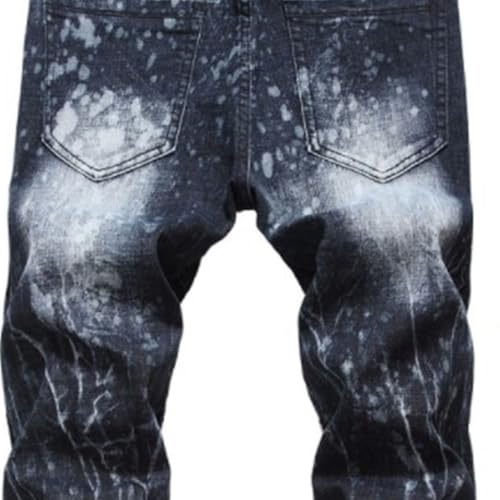 Men's Straight Slim Fit Patchwork Jeans Vintage Skinny Stitching Denim Pants Flex Waist Cowboy Trousers4