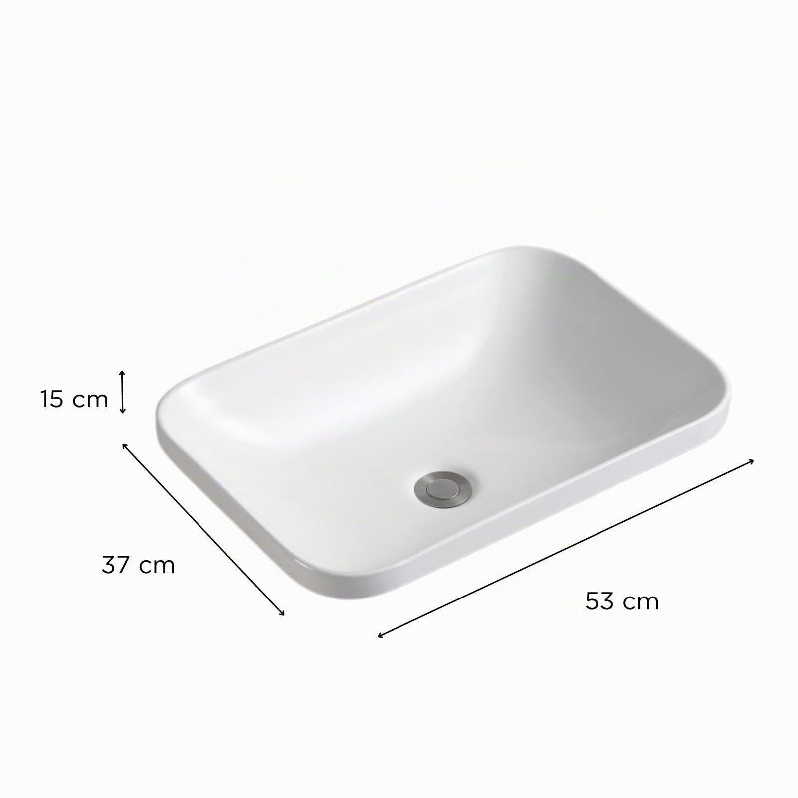 MOB-IN Lavabo rectangular de cerámica blanca para encastar de 53x37 cm