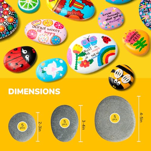 Simetufy 15pcs Rocks for Painting, 5pcs of Each 2-3in, 3-4in, 4-5in, Flat & Smooth River Rocks for Arts & DIY, Kindness Painting Stones for Kids, Garden Deco by Simetufy - Image 3