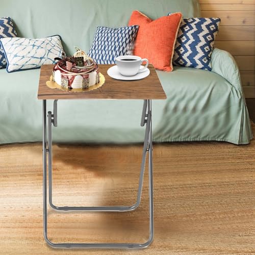 Image of Tv Trays Folding Tv Table, Dinner Table for Eating with Sturdy Metal Frame, Small Foldable Snack Trays Table for Living Room, Couch,Sofa, Bed, No Assembly Required,15 x 18.9in(Yellow Brown,1pcs)