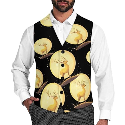 Wilderness Deer Hunting Men's Suit Vests Business Formal Dress Vest V-Neck Waistcoat for Wedding Casual