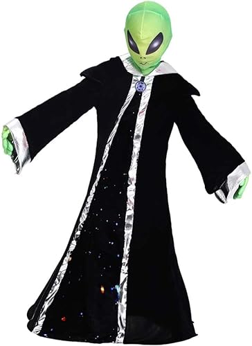 Miniatura 5 de STIOEDYUAN Disfraz de alienígena para niños, con capucha, guantes, máscara verde, pasamontañas, cosplay, disfraz de Halloween