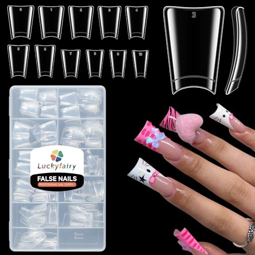 Image of Luckyfairy Half Cover Duck Nail Tips 504 Pcs Duck Press on Nails Clear Soft Gel Short Duck Nail Tips 11 Sizes Wide French False Nails for Acrylic Nails Professional for Y2K Art Salon