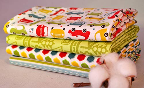 Cruiser Blvd Green Cars 4 Fabric Fat Quarters by Sheri McCulley Studio for Riley Blake
