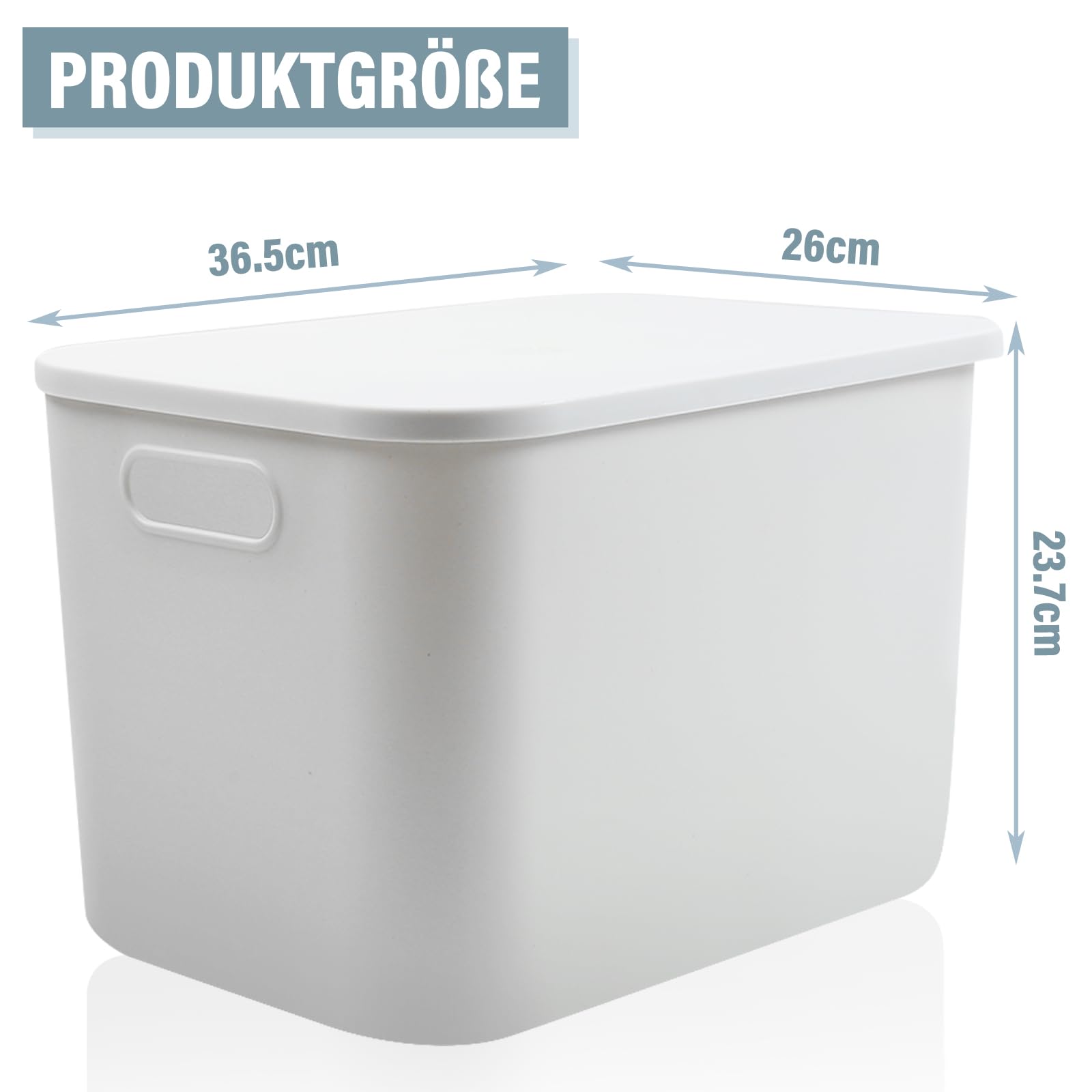 Lot de 4 boîtes de rangement en plastique de 23 l avec couvercle, 37 x 26 x 24 cm, boîtes de rangement empilables avec poignées, polyvalentes, blanches, pour salle de bain, cuisine, bureau