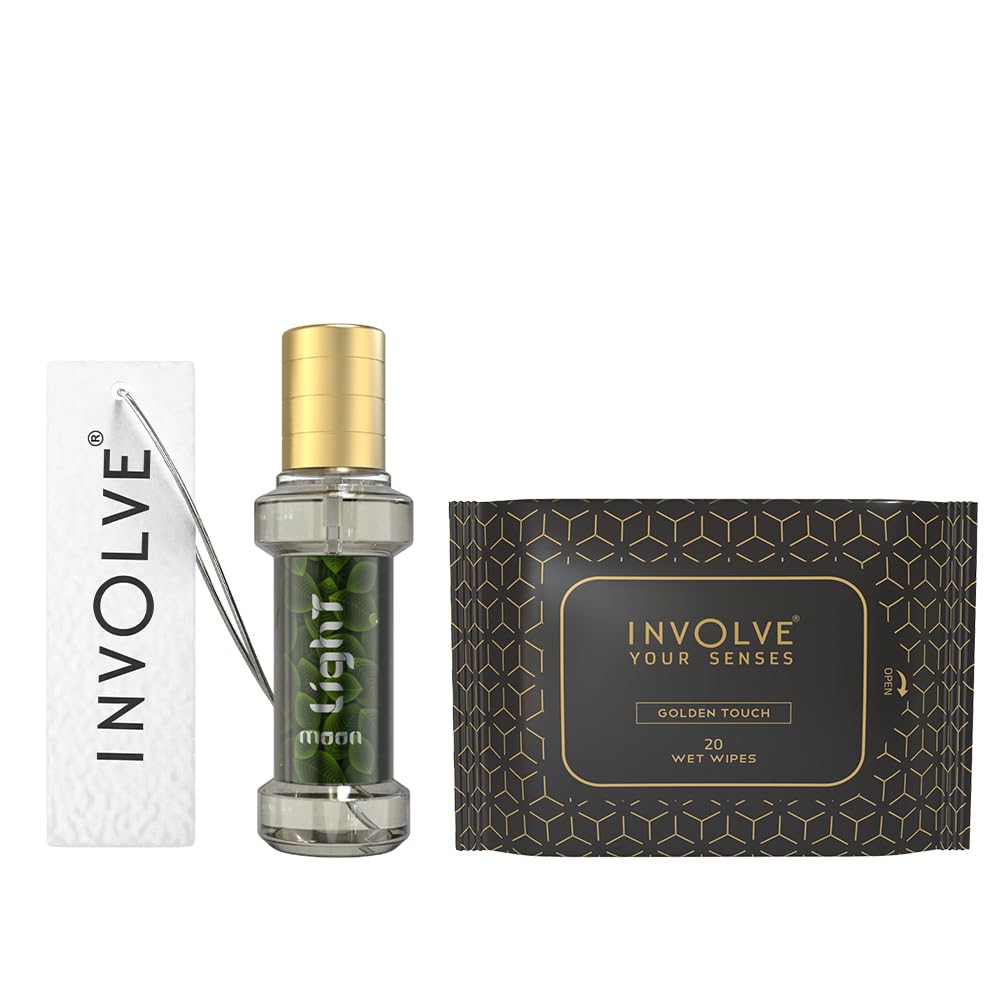 Involve your senses Rainforest Moonlight Car perfume with Facial Wipes -Golden Touch -20 N- IRMW07 - Combo Car Air Freshener | Car Accessories interior | car perfumes and fresheners