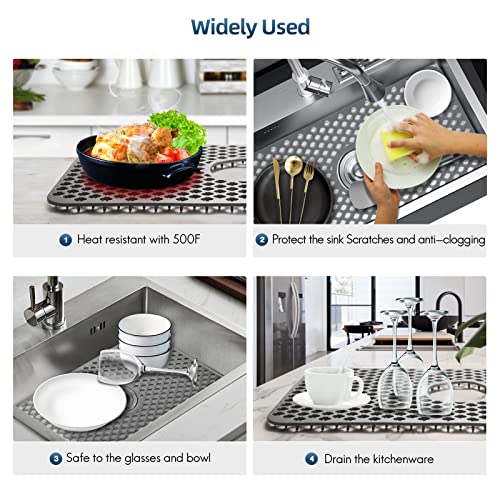 Silicone Sink Protector For Kitchen Sink, 26''X14'' Silicone Sink Mat Grid Accessory For Kitchen Sink-With Center Drain-Non-Slip-Heat Resistant For Bottom Of Farmhouse Stainless Steel Porcelain Sink #TOP2
