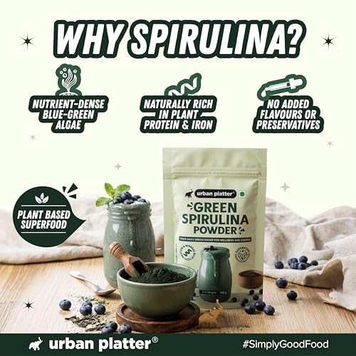 Image of Urban Platter Pure Spirulina Powder, 100g (Naturally Nutrient-Dense | Supports Energy, Immunity & Detox | Rich in Protein & Iron)
