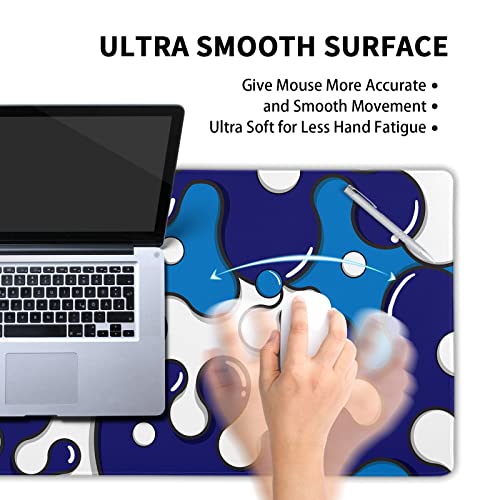 Image of Navy Blue White Mouse Pad Anime Cool Geometric Japanese Extended Desk Mat 80X30 cm Non-Slip Rubber Base Stitched Edge Large XL Mousepad for Desk Gaming Laptop Desktop,31.5x11.8 Inch
