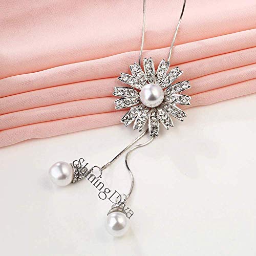Image of Shining Diva Fashion Crystal Flower Stylish Long Chain Pendant Necklace for Women and Girls