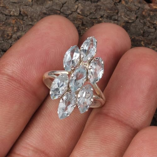 Bague en quartz bleu marquise argent 925 sans allergie