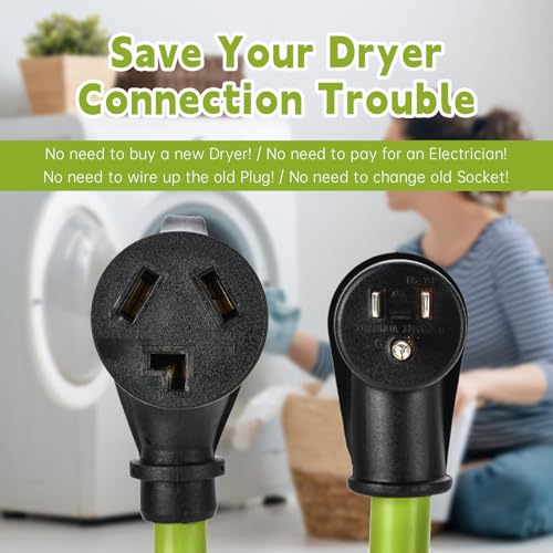 Image of Dryer Adapter Cord, NEMA 5-15P Male to 10-30R Female Power Adapter, Heavy Duty STW 10 Gauge Only for 15 Amp 120V Dryer, 12Inch, ETL Listed