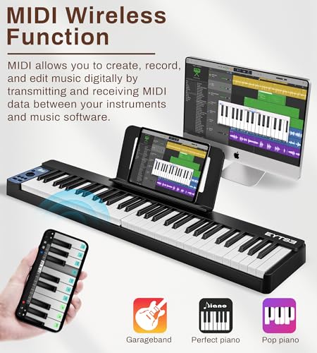 EYTSE Clavier de piano pliable à 61 touches, piano numérique semi-lesté, clavier de piano portable, sans fil et MIDI, clavier électronique pliable pour débutants, enfants, adultes (noir) - Les Beatles, Paul McCartney, John Lennon, RIngo Starr, George Harrison EYTSE Clavier de piano pliable à 61 touches, piano numérique semi-lesté, clavier de piano portable, sans fil et MIDI, clavier électronique pliable pour débutants, enfants, adultes (noir) – Image 6