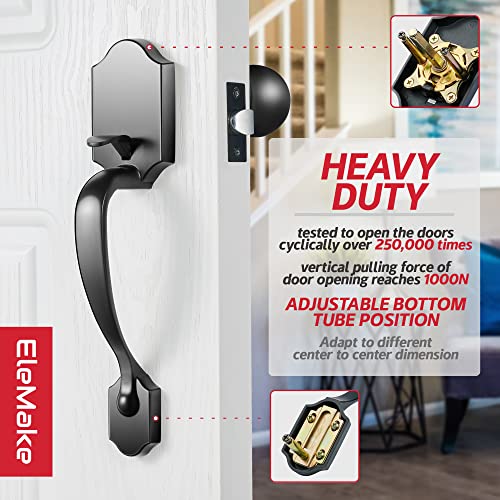 Image of Front Door Handleset Entry Door Handle Set with Cove Knob for Right and Left Handed Sided Doors, Interior and Exterior Entrance Passage Lock Matte Black