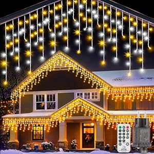 LaiTeny Led Eisregen Lichterkette Außen 10m - Lichtervorhang Aussen Warmweiß Outdoor Weihnachtsbeleuchtung mit Fernbedienung 8 Modi Timer Wasserdicht Lichterketten für Weihnachten Balkon Haus