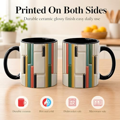 Taza de café con patrón geométrico y asa roja miniatura 4