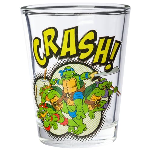 Image of Silver Buffalo Teenage Mutant Ninja Turtles TMNT Featuring Leonardo, Rapheal, Donatello, and Michelangelo 4 Pack Mini Glass Set, 1.5 Ounces