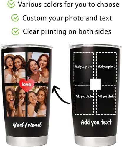 Image of Personalized Tumbler with Pictures Text Name, Custom Photo Stainless Steel Tumblers 20oz, Personalized Travel Cup, Personalized Gifts for Women Men Dad Fathers Day Birthday