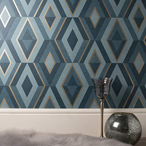 Papel pintado geométrico esmeralda Fine Decor FD42609 oro para pared 3