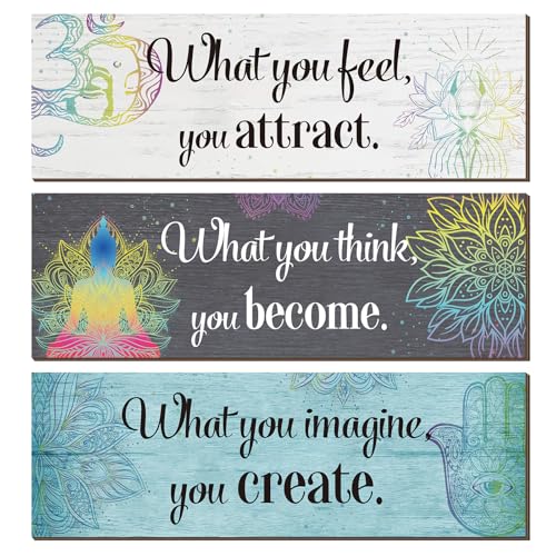 Yerliker 3 Buddha Decor Buddha Wall Art Meditation Room Chakra Decor for Bedroom Zen Quotes Wall Decoration Spiritual Gift Hanging Buddhism Spa Room Decoration Yoga Art for Women(Blue)