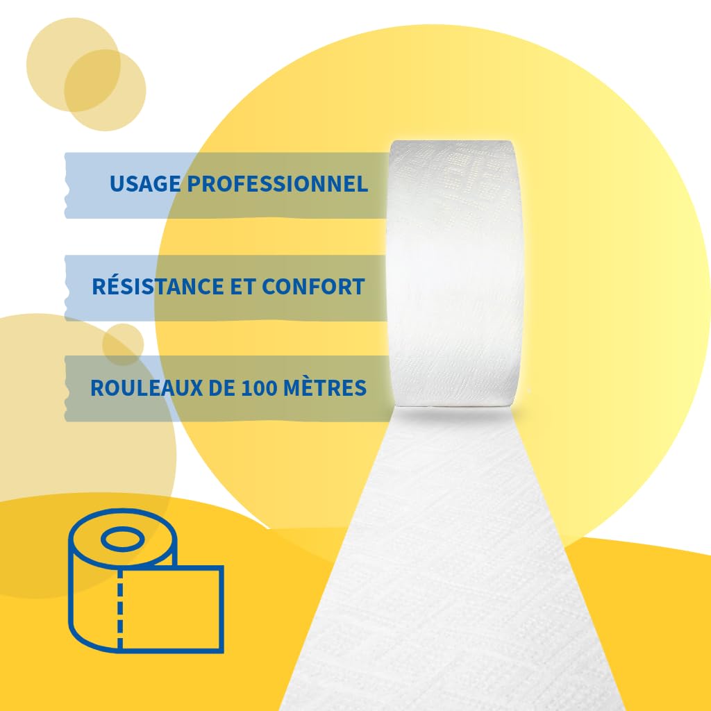 Lot de 18 Rouleaux de Papier Toilette Jumbo | Papier Toilette pour Distributeur 2-Plis, 100m/Rouleau