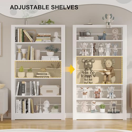 Image of VASAAOSD White Bookshelf, 5 Tier Tall Bookshelf, Metal Bookshelves and Bookcases with Adjustable Shelves, Large Bookshelf Open Display Shelves with for Study, Office, Corner (69 inch H)