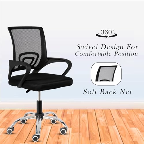 Image of Casa Copenhagen Mesh Mid Back Office /Study /Computer /Revolving /Desk Chair for Work from Home -Metal Base, Height Adjustable Seat- Black & Black Handle