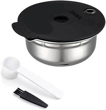 Compatible For Bosch,Compatible For Tassimo,SUNY HAPPY VIVY Refillable Coffee Filters Stainless Steel Coffee Capsule Pod Silicone Cover 60/180/200/220ml200ml 1pcs