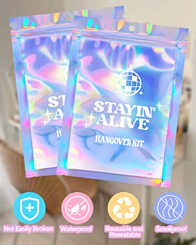 Image of SILFGRLF Stayin' Alive Bachelorette Party Hangover Kits Bags, 50 Pcs Holographic Bags (5 inchx7 inch) Bachelorette Party Supplies Last Disco Party Favors Printed