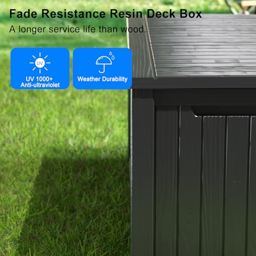 MAIUSCOLI 180 Gallon Resin Outdoor Deck Box Waterproof Patio Furniture, Garden Tools, Cushions, Pool Accessories Outside Storage (Black, 180 Gallon) - Thumbnail 5