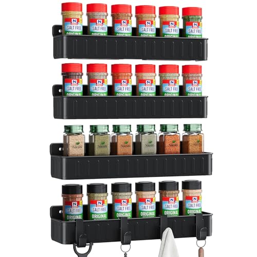 Image of Nieifi Spice Rack, Wall Shelf, Pack of 4, Spice Rack for Kitchen (Black)