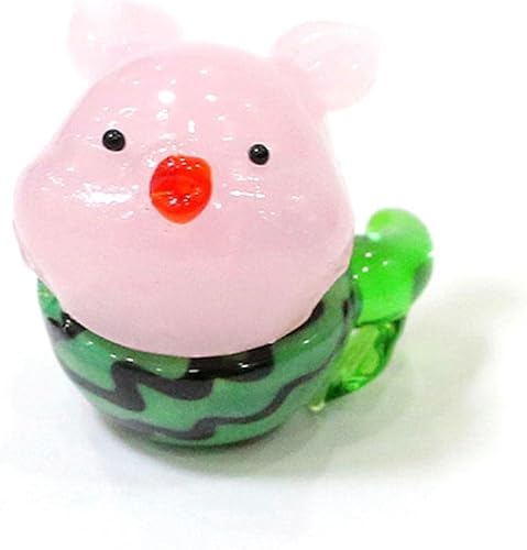 XINGYUANHE Cute Pink Glass Pig Mini Figurine Standing On Watermelon Tiny Animal Ornament Decor