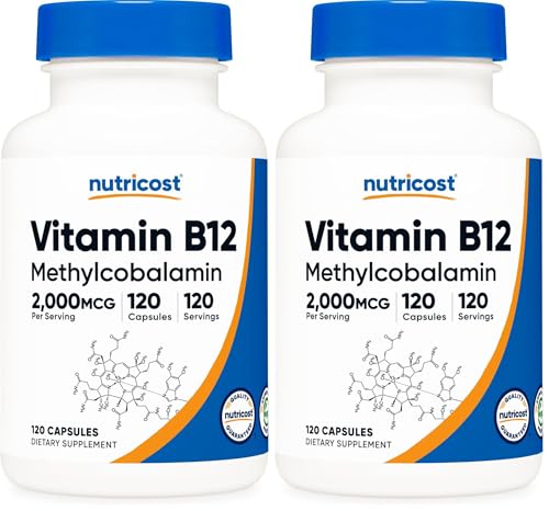 Nutricost Vitamin B12 (Methylcobalamin) 2000mcg, 120 Capsules - Vegetarian Caps, Non-GMO, Gluten Free B12 Supplement…: retailer-supplied image