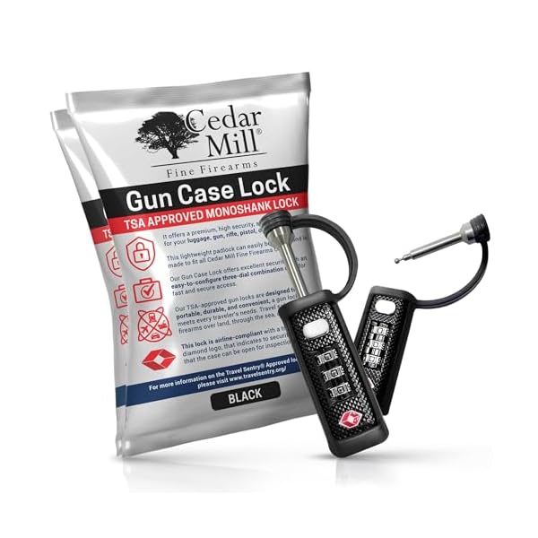 TSA Approved Tactical Gun Case Lock - Protective Rubber Sleeve & Cut-Resistant MonoShaft - Secure Single Shaft Padlock for Guns Luggage Rifles Pistols & Revolver Cases - Child Safe