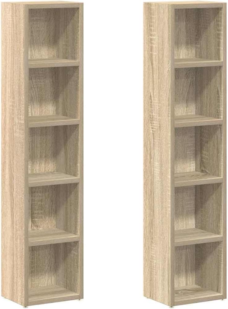 Set of 2 Sonoma Oak Engineered Wood Tall CD Cabinet Storage Units with Wall Mount Unit for Media Organization
