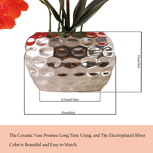 Encoft Butterfly Orchid Artificial Flower Orange Simulation Phalaenopsis Bonsai With Silver Metal Vase For Wedding Party Home Centerpiece Decor #TOP6