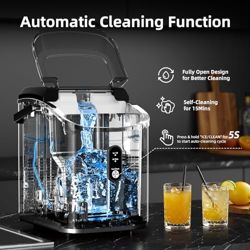 Image of Antarctic Star Nugget Ice Maker Countertop with Soft Chewable Ice, Portable Sonic Ice Maker with Basket and Scoop, Removable Top Cover, Auto-Cleaning for Home /Party /RV /Camping (Stainless Steel Black)