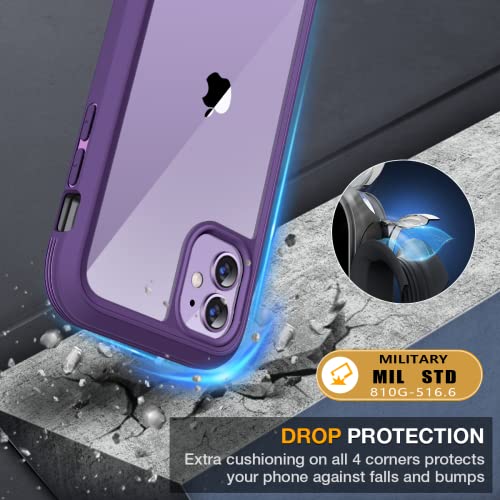 Image of Miracase Glass Series for iPhone 11 Case 6.1 inch, Upgraded Full-Body Rugged Phone Bumper Case Cover with Built-in 9H Tempered Glass Screen Protector and Camera Protector, Purple