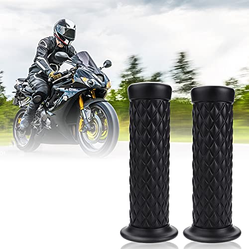 FIGFYOU 2 Poignées de Moto Noir Paire de Poignées Moto Guidon Main Grip Poignées en Caoutchouc du Guidon Poignées de Guidon Moto Poignées de Bicyclettes Vintage Poignées Velo Anti-dérapant pour moto