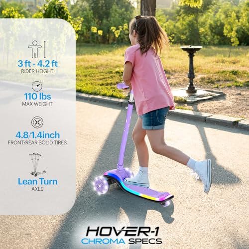 Image of Hover-1 Chroma Folding Kick Scooter for Kids with Multicolor Wheel Lights, 3 inch Front Wheels, Rear Foot Brake, and 110 LB Weight Capacity
