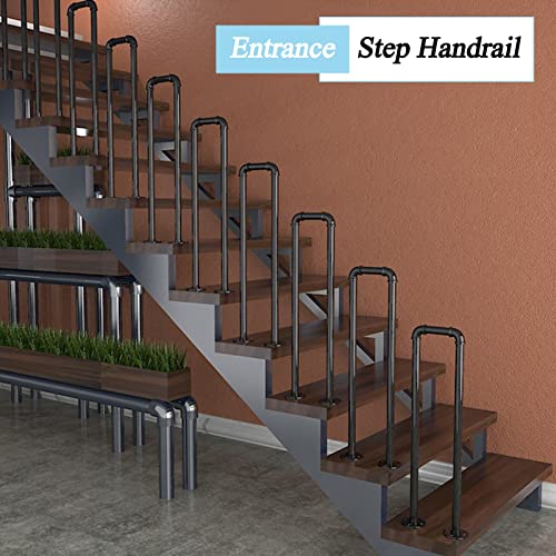 Rampe d'escalier en fer forgé noir mat pour marches extérieures 35-100 cm