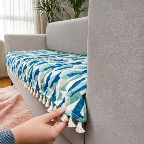 Image of Homerz Premium Printed Quilted Velvet Sofa Slip Cover Protector with Tassels, Sofa Mat, Exact Size, Antislip Cover (Grey Abstract, 5 (3+2) Seater, Half)