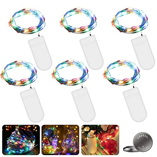 6 Piezas Cadena de Luces con Pilas, 20 LEDs 2M Alambre de Cobre Guirnaldas Luces, Luces de Cadena Micro Cobre, IP65 Impermeable Luces Decorativas para Interiores, Navidad, Exteriores, Fiestas, Bodas