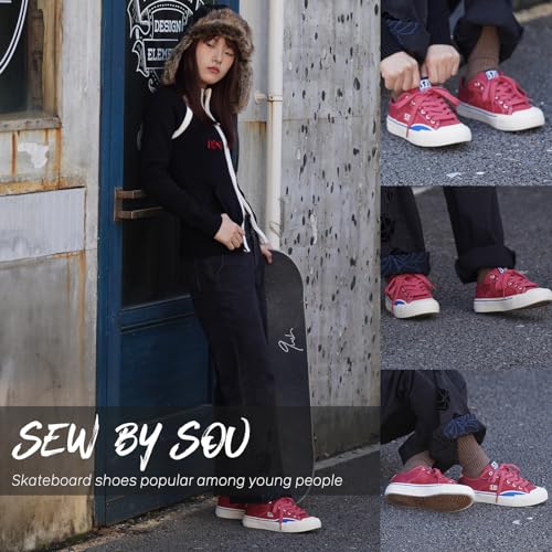 Image of Skateboard Shoes for Men Leather Low Top Pro Skateboarding Training Casual Sneakers