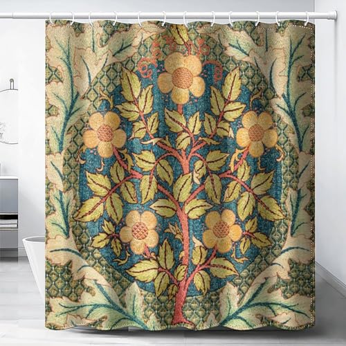 XBDDZSW William Morris Botanical Art Shower Curtain,Vintage Famous Floral Shower Curtain Set 72""×72"" Inch, Style-5