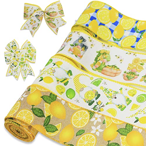 Lemon Wired Edge Ribbons Summer Lemon Burlap Ribbon Gnome Fruit