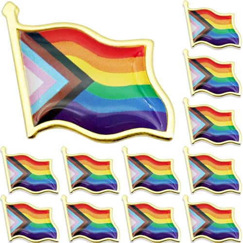 Image of 12 /25 /50 /100 /200 Pcs Progress Pride Pins Decorations LGBTQ Pins Accessories Pride Decor Bulk Stuff Rainbow Pins Gay Enamel Lapel Pin Progress Pride Month Decorations Gift for Parade Party, Flag