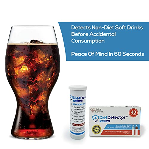 DietDetector Test Strips - Detects Non-Diet Soft Drinks Before Accidental Consumption - A Must Have for Diabetics and The Health Conscious - 40 Strips Per Box