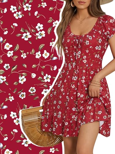 Image of HUHOT Teen Petite Women Floral Short Summer Mini Dresses with Pockets Cute Milkmaid Sundress 2026
