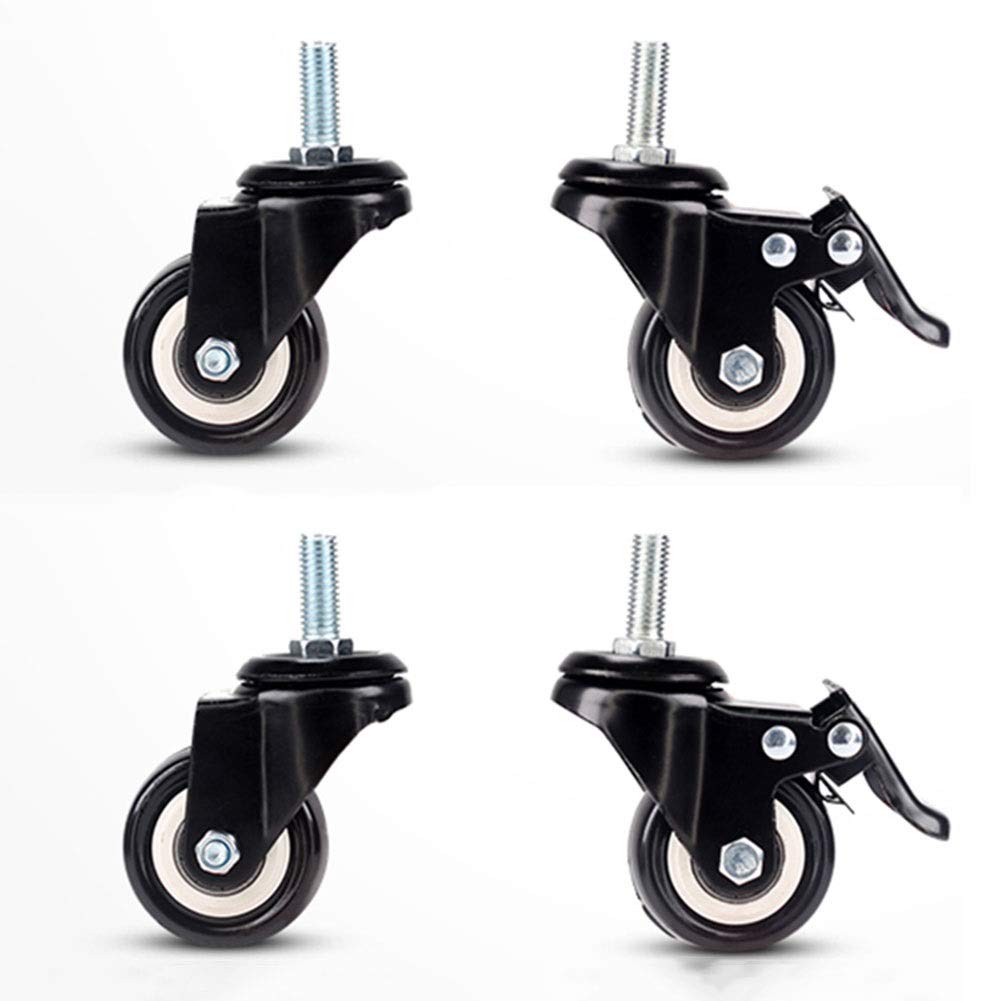 Lot de 4 Roues Castor Heavy Duty 180KG 50 mm PU en Caoutchouc pivotant Chariot Meubles Caster avec Freins Noir - 10 mm Vis (Color : 2 with Brakes 2 Non Brakes)